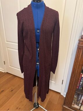 LOFT Long Open-Front Cardigan in Plum